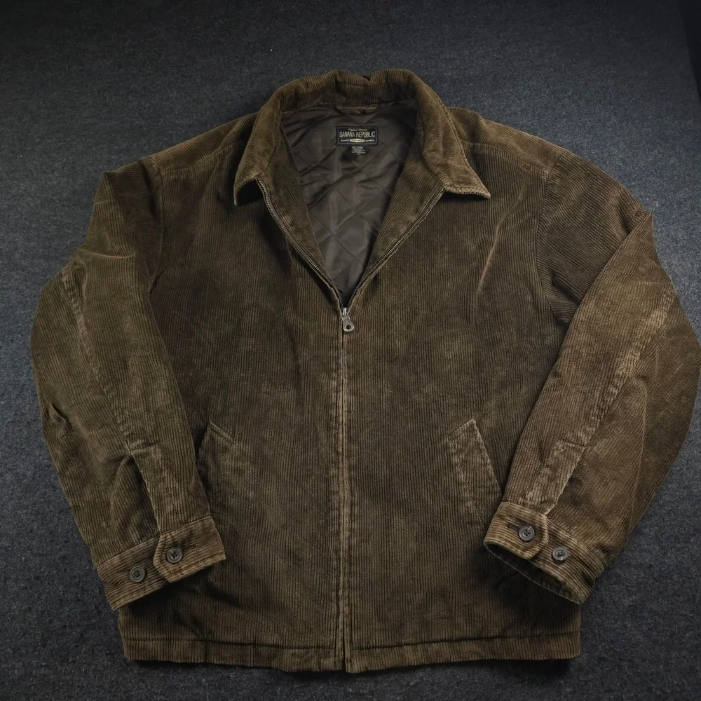 Vtg Banana Republic Brown Corduroy Quilted Liner Harrington Jacket 90s Mens XL